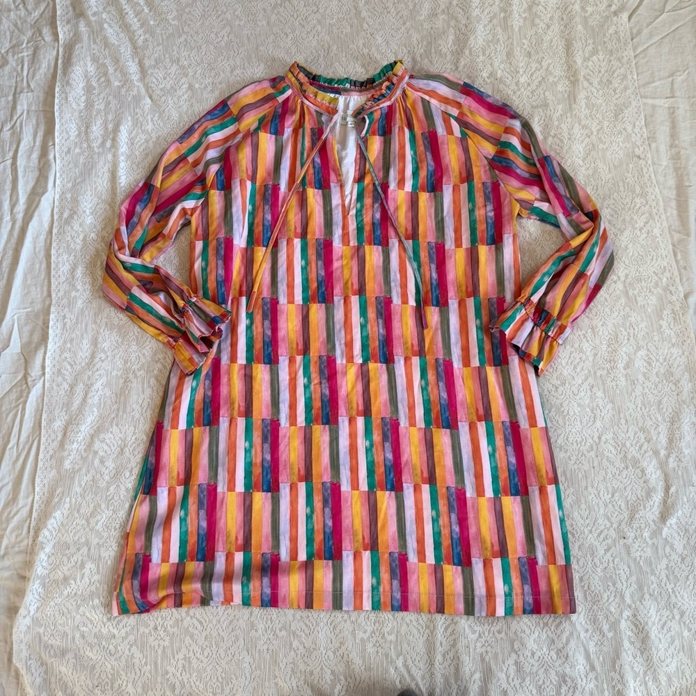 Brooke Wright multi colored vneck long sleeve Nancy dress